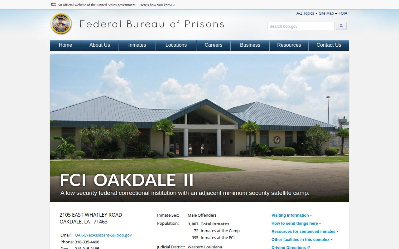 FCI Oakdale II federal release status and institution page